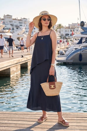 Lela İnce Askılı Yırtmaçlı Asimetrik Dökümlü Modal Maxi Elbise Kadın ELBİSE 6922403 LACİVERT