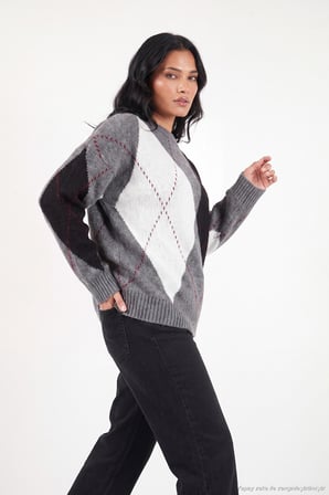 Lela Oversize Fit Bisiklet Yaka Baklava Desenli Kazak Kadın KAZAK 4615578 ANTRASİT