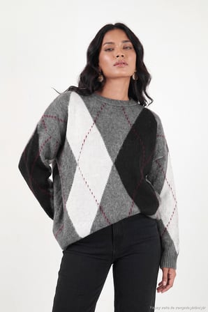 Lela Oversize Fit Bisiklet Yaka Baklava Desenli Kazak Kadın KAZAK 4615578 ANTRASİT