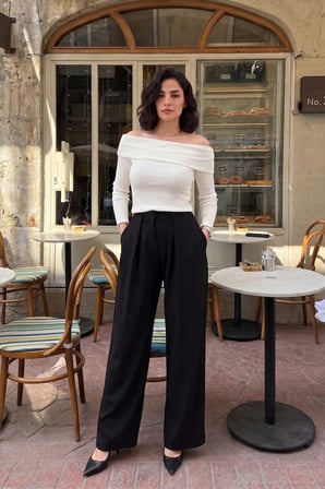 Lela Pile Detaylı Yüksek Bel Bol Paça Pantolon Kadın PANTOLON 668YP5576 SİYAH