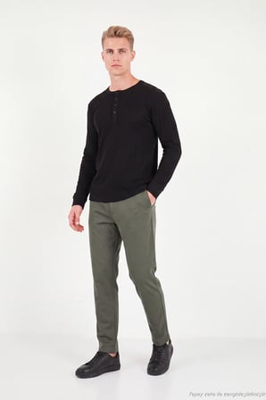 Buratti Regular Fit Düz Paça Bağlamalı Pantolon Erkek PANTOLON 6843700 HAKİ