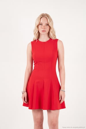 Lela A Kesim Dikiş Detaylı Mini Boy Davet Elbise Kadın ELBİSE 6523003 KIRMIZI