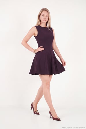 Lela A Kesim Dikiş Detaylı Mini Boy Davet Elbise Kadın ELBİSE 6523003 MÜRDÜM