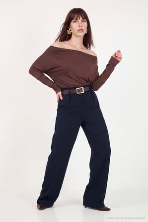 Lela Kemerli Yüksek Bel Bol Paça Pileli Pantolon Kadın PANTOLON 6522991 LACİVERT