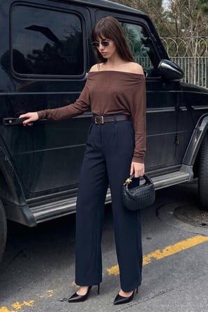 Lela Kemerli Yüksek Bel Bol Paça Pileli Pantolon Kadın PANTOLON 6522991 LACİVERT