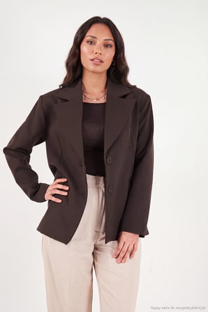 Lela Kruvaze Yaka Desenli Astar Detaylı Blazer Ceket Kadın CEKET 6523001 KAHVE