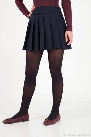 Lela Kemer ve Düğme Detaylı Pileli Mini Etek Kadın ETEK 6523002 LACİVERT