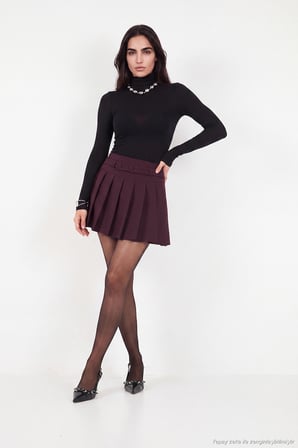 Lela Kemer ve Düğme Detaylı Pileli Mini Etek Kadın ETEK 6523002 MÜRDÜM