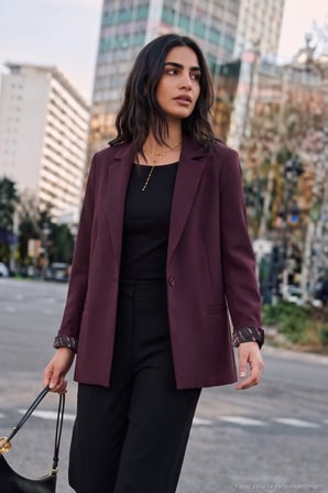Lela Standart Fit Mono Yaka Desenli Astar Detaylı Blazer Ceket Kadın CEKET 6524003 MÜRDÜM