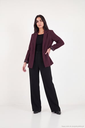 Lela Standart Fit Mono Yaka Desenli Astar Detaylı Blazer Ceket Kadın CEKET 6524003 MÜRDÜM