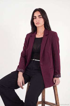 Lela Standart Fit Mono Yaka Desenli Astar Detaylı Blazer Ceket Kadın CEKET 6524003 MÜRDÜM