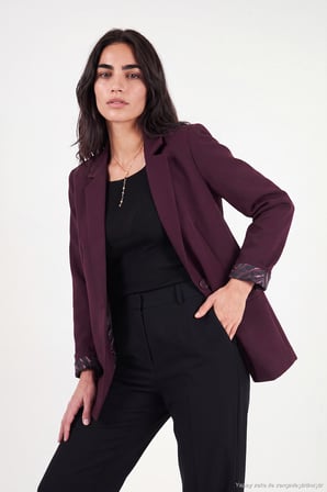 Lela Standart Fit Mono Yaka Desenli Astar Detaylı Blazer Ceket Kadın CEKET 6524003 MÜRDÜM