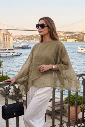 Lela Kayık Yaka Salaş Dökümlü Gömlek Kadın GÖMLEK 6835026 Olive