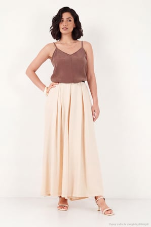 Lela Yüksek Bel Bol Paça Kemer Detaylı Pileli Pantolon Kadın PANTOLON 68351354 TAŞ