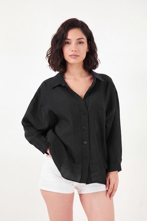 Lela Modal Oversize Fit Uzun Kollu Gömlek Kadın GÖMLEK 6834612 SİYAH