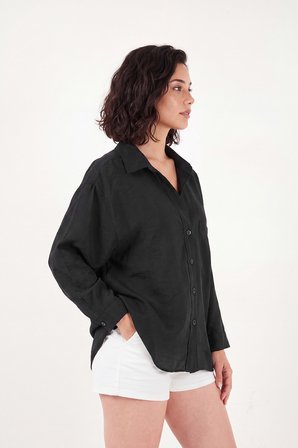 Lela Modal Oversize Fit Uzun Kollu Gömlek Kadın GÖMLEK 6834612 SİYAH