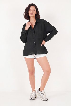 Lela Modal Oversize Fit Uzun Kollu Gömlek Kadın GÖMLEK 6834612 SİYAH