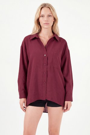 Lela Modal Oversize Fit Uzun Kollu Gömlek Kadın GÖMLEK 6834612 BORDO
