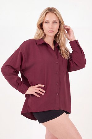 Lela Modal Oversize Fit Uzun Kollu Gömlek Kadın GÖMLEK 6834612 BORDO