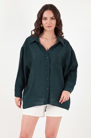 Lela Modal Oversize Fit Uzun Kollu Gömlek Kadın GÖMLEK 6834612 ZÜMRÜT