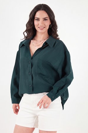 Lela Modal Oversize Fit Uzun Kollu Gömlek Kadın GÖMLEK 6834612 ZÜMRÜT