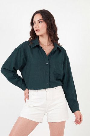 Lela Modal Oversize Fit Uzun Kollu Gömlek Kadın GÖMLEK 6834612 ZÜMRÜT