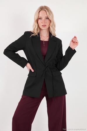 Lela Puantiye Astarlı Belden Bağlamalı Blazer Ceket Kadın CEKET 6524049 SİYAH