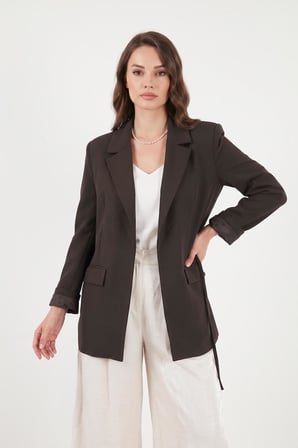 Lela Puantiye Astarlı Belden Bağlamalı Blazer Ceket Kadın CEKET 6524049 KAHVE