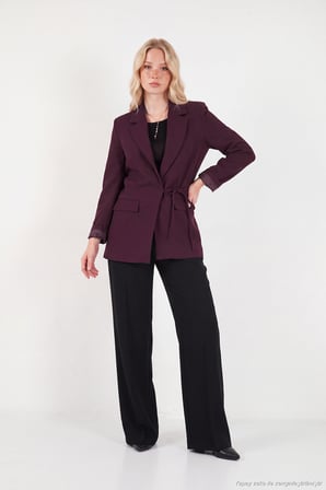 Lela Puantiye Astarlı Belden Bağlamalı Blazer Ceket Kadın CEKET 6524049 MÜRDÜM