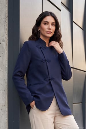 Lela Hakim Yaka Çapraz Kapamalı Düğme Detaylı Blazer Ceket Kadın CEKET 6524064 LACİVERT