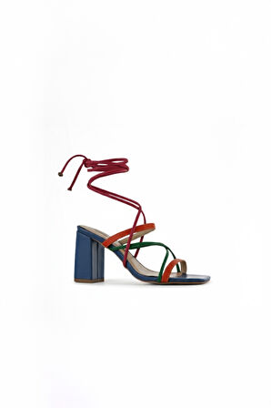 Kadın Pc-52269-3959 Kare Burun Bilekten Bağlamalı Topuklu Sandalet - Çok Renkli | 40