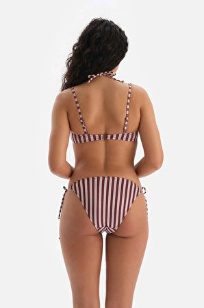Bordo-ekru Straplez Bikini Üstü