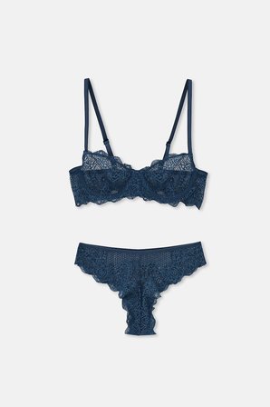 Eros ERSK1100 Anemone Dantelli Balensiz Desteksiz Mavi İç Çamaşır Takımı 75C