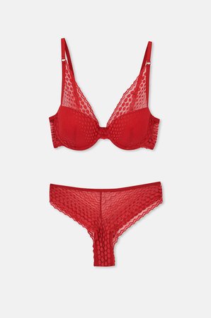 Eros Ersk1120 Ginger Dantelli Boş Cup Sütyen Takımı Kırmızı 95B