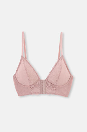 Soft Pembe Dantel Ve Tül Detaylı Balenli Bralet