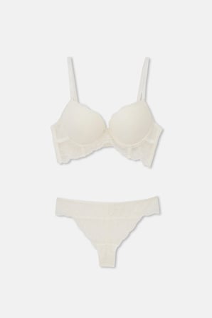 Eros Verona Dantelli Çift Destekli Push-Up Sütyen Takımı Ekru 85A