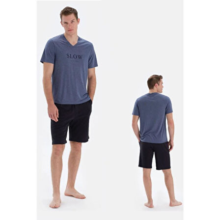Eros 33024 Pamuklu V Yaka Kısa Kollu Erkek Pijama Takımı İNDİGO