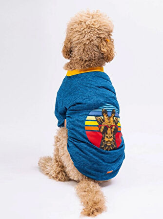 Pawstar Dark Blue Giraffe Orta-Büyük Irk Köpek T-shirtü