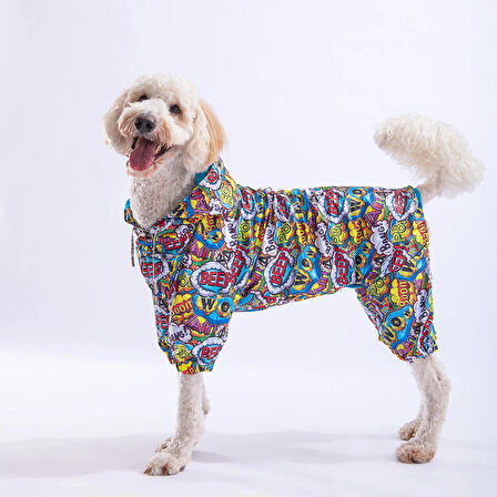 Pawstar PopArt Polarlı Su Geçirmez Orta-Büyük Irk Köpek Yağmurluk Tulum