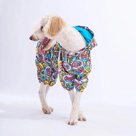Pawstar PopArt Polarlı Su Geçirmez Orta-Büyük Irk Köpek Yağmurluk Tulum