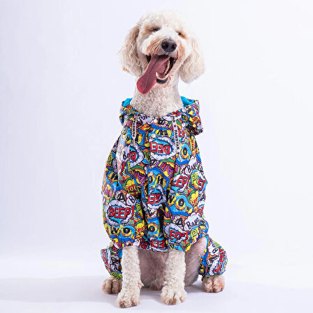Pawstar PopArt Polarlı Su Geçirmez Orta-Büyük Irk Köpek Yağmurluk Tulum