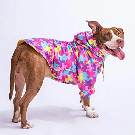 Pawstar Rosea Camouflage Fileli Su Geçirmez Orta-Büyük Irk Köpek Yağmurluğu