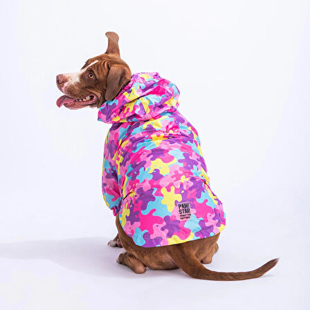 Pawstar Rosea Camouflage Fileli Su Geçirmez Orta-Büyük Irk Köpek Yağmurluğu