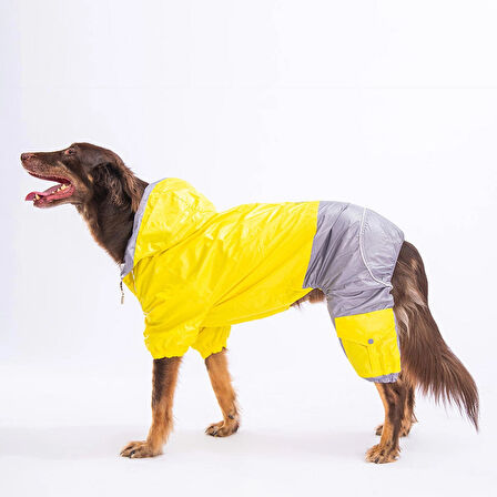 Pawstar BiColor Sarı-Gri Polarlı Su Geçirmez Orta-Büyük Irk Köpek Yağmurluk Tulum