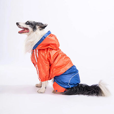 Pawstar BiColor Turuncu-Lacivert Polarlı Su Geçirmez Orta-Büyük Irk Köpek Yağmurluk Tulum