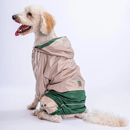 Pawstar BiColor Bej-Yeşil Polarlı Su Geçirmez Orta-Büyük Irk Köpek Yağmurluk Tulum