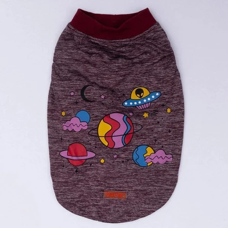 PawStar Bordo Space Time Küçük Irk Köpek T-Shirtü
