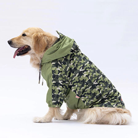 Pawstar Yeşil Dijon Polarlı Su Geçirmez Orta-Büyük Irk Köpek Yağmurluğu