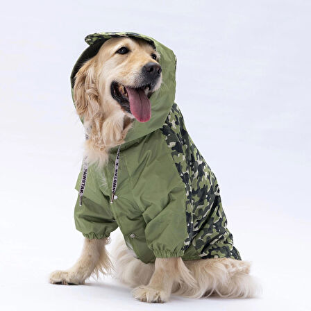Pawstar Yeşil Dijon Polarlı Su Geçirmez Orta-Büyük Irk Köpek Yağmurluğu