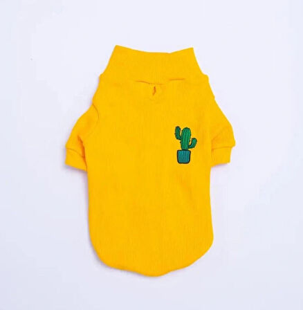 Pawstar Sarı Cactus Nakışlı Esnek Küçük Irk Köpek Likralı Triko